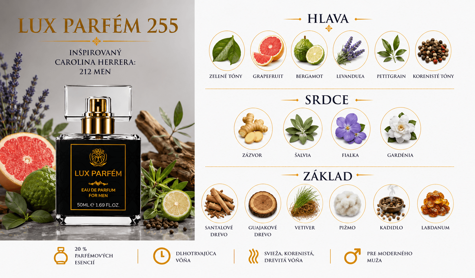 Lux Parfém 255 – Inšpirovaný Carolina Herrera: 212 Men